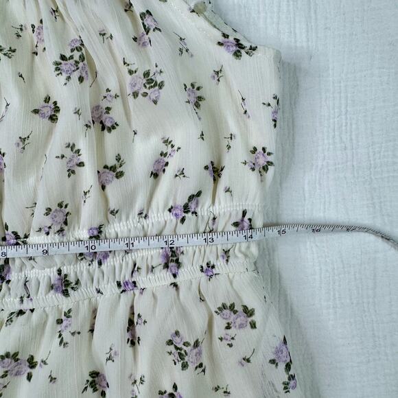 Floral Chiffon Tiered Mini Dress Women's XL Ivory Cottagecore Coquette Prarie - Picture 8 of 16